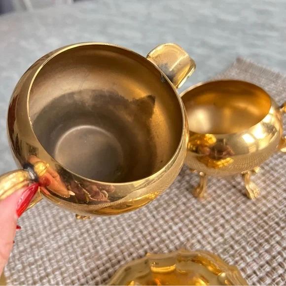 Gold Color Metal Sugar and Creamer Set - 5-6” - Picture 5 of 7